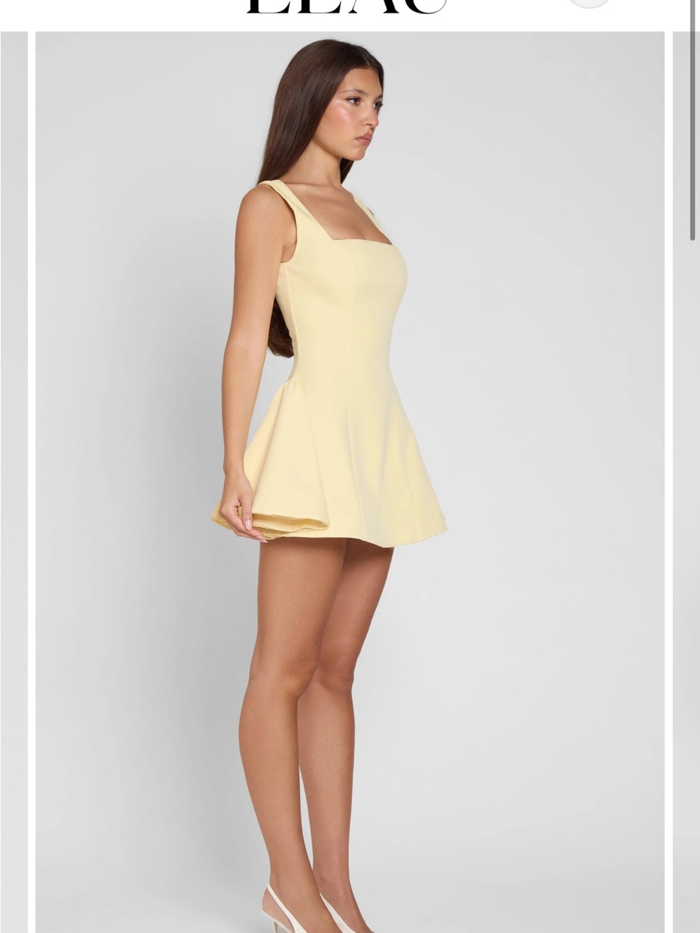 Square-Neck Fit & Flare Mini Dress in Soft Yellow